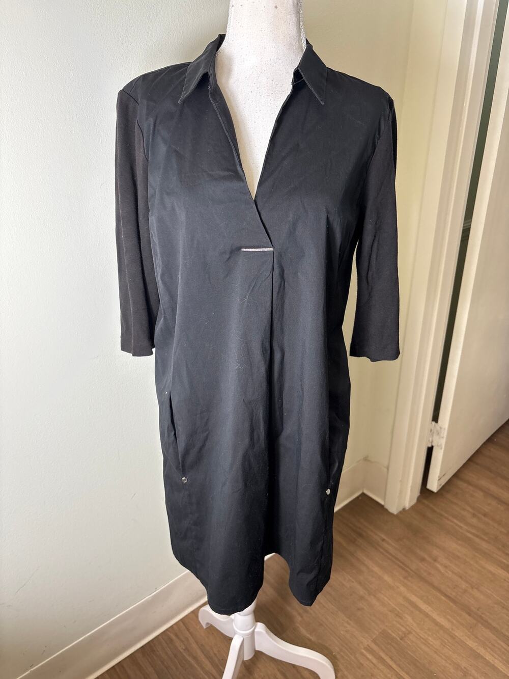 Lafayette 148 Black Mixed Media Tunic Style Dress Sz 8